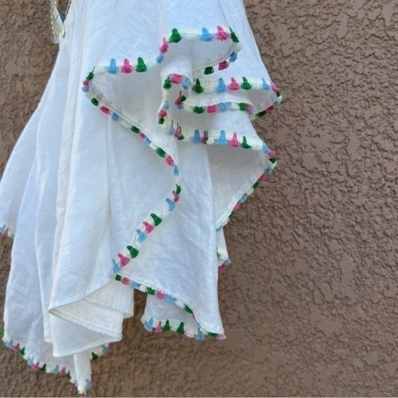 Zara Linen‎ Top Size Medium Womens Off Shoulder Blouse Bohemian Fringe Hem - Picture 3 of 11